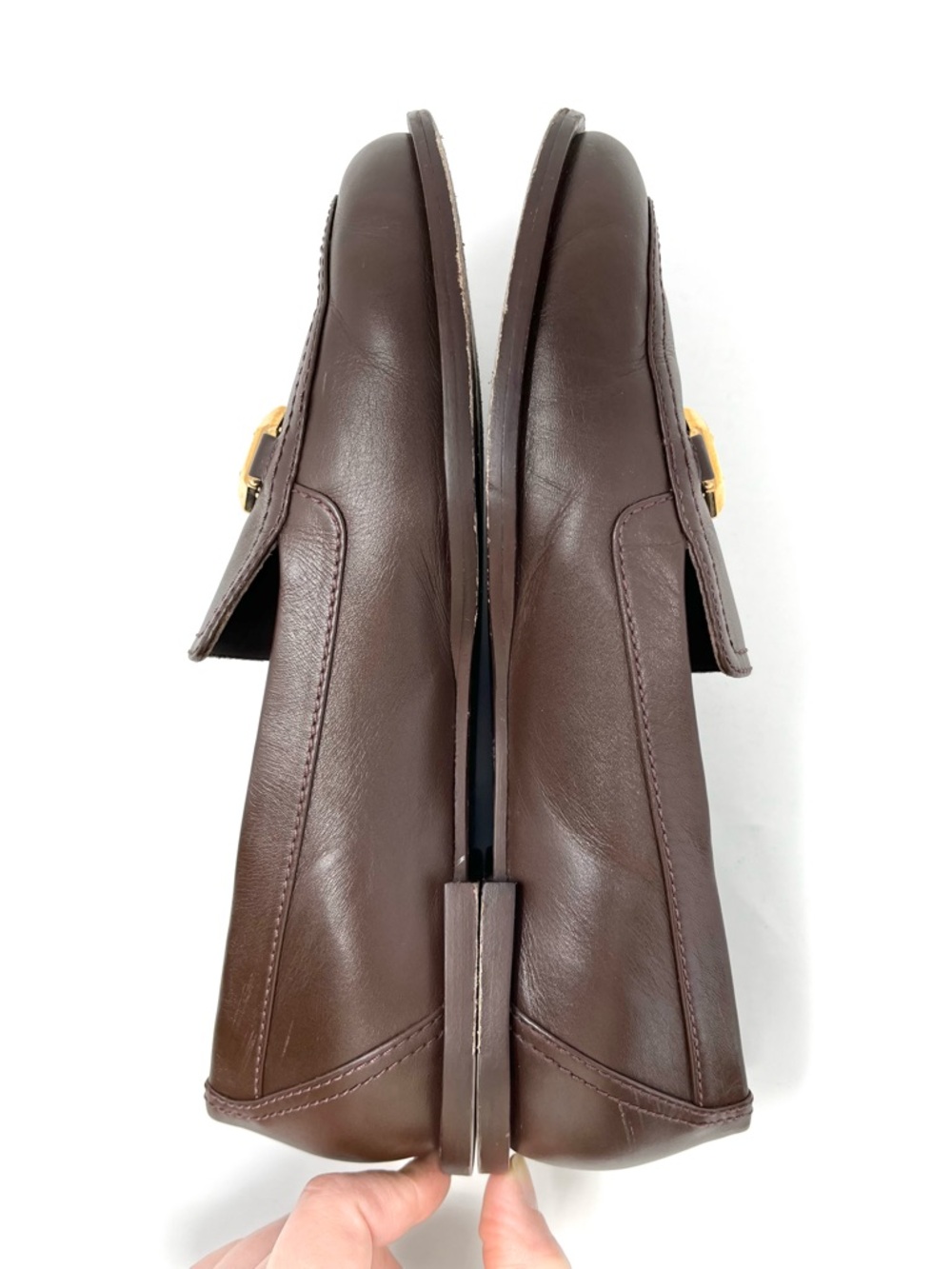 Chanel 2023 Brown Leather Gold Interlocking CC Logo Loafers Flats Shoes 37.5 - Picture 5 of 11